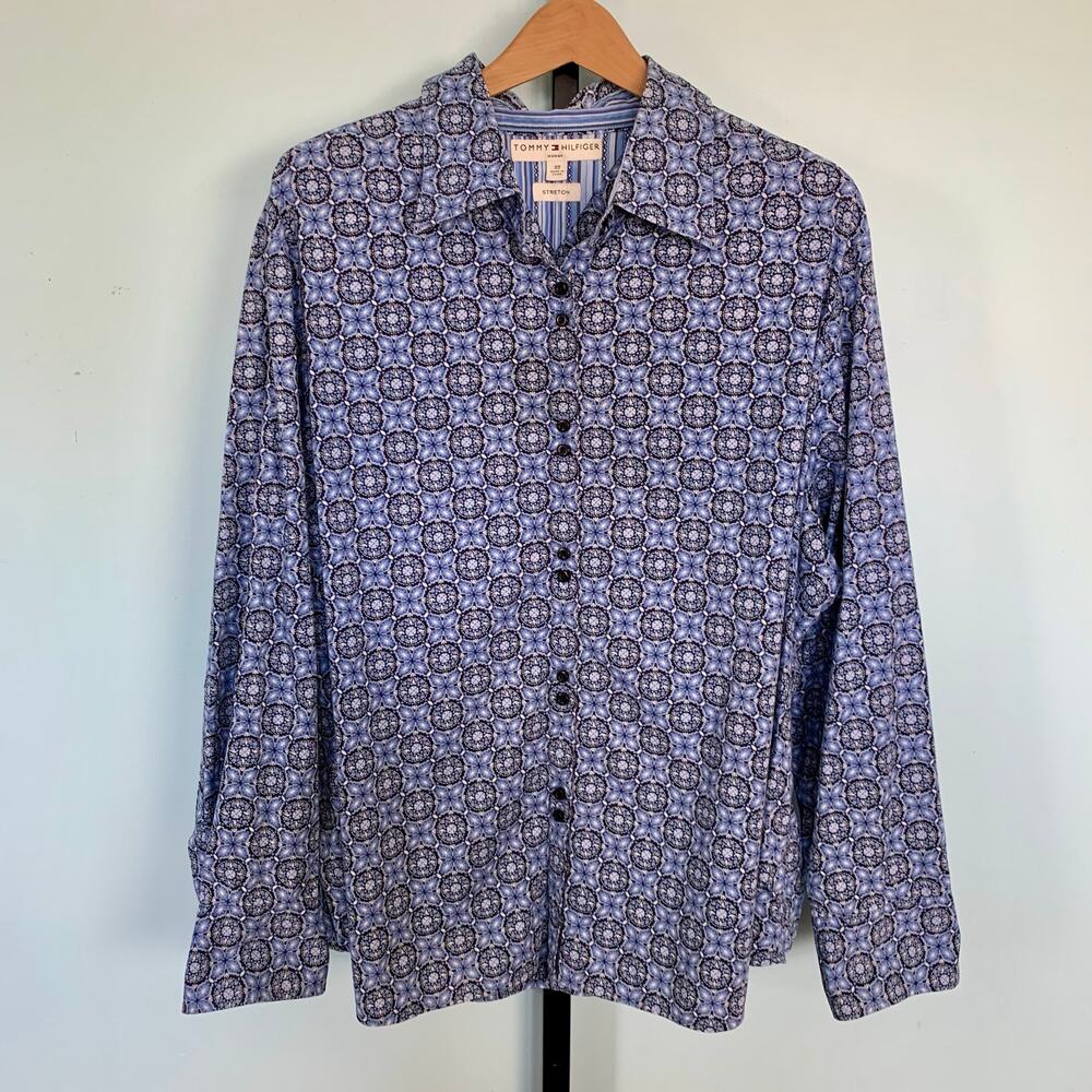 Tommy Hilfiger Navy and White Geometric Button-Up Shirt